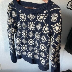 Navy and White Patterned Women's Sweater